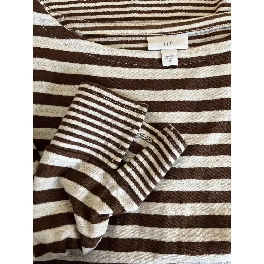 J Jill Womens Tunic Shirt Top Size XSMALL Brown White Mixed Stripe 3/4 Sleeve - Picture 6 of 9